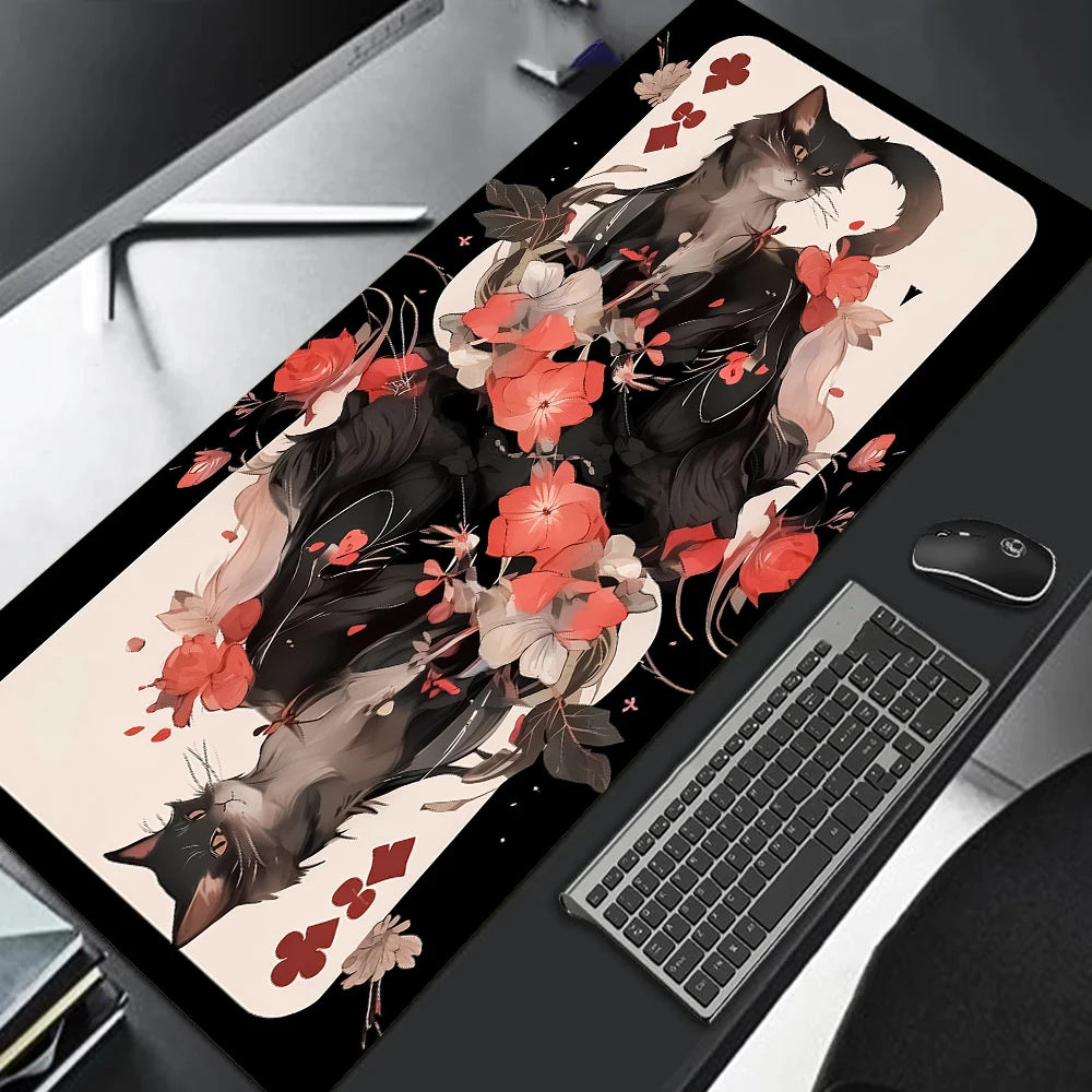 grand tapis de souris gamer chat fleur